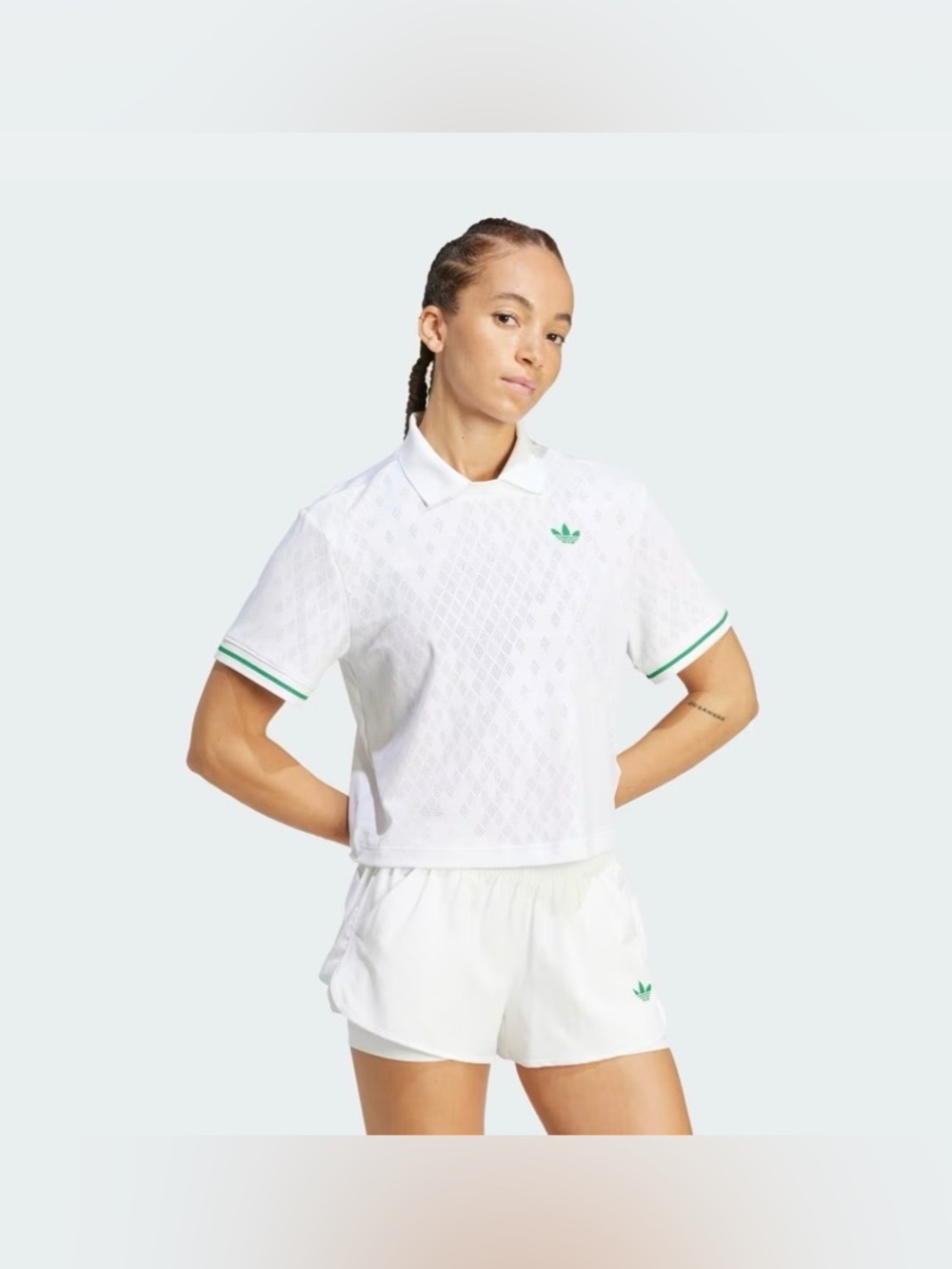 Adidas [M] Tennis Pro Women's Climacool Cropped Polo Shirt White/GreenJM4734 - Picture 7 of 14